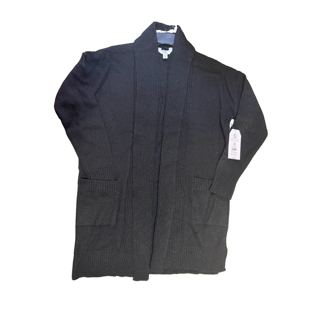 0211-Time & Tru Women's Fuzzy Shawl Collar Cardigan Black XS 0-2 NWT Pockets